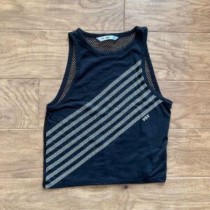 VSX Sport Victoria's Secret Tank Top Size S Black White Stripe Mesh Crop